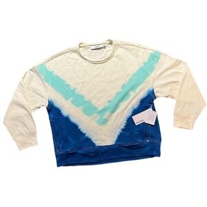 JustFab NWT Tie Dye Blue and Teal Soft Cozy Pullover With Pockets Size XS
